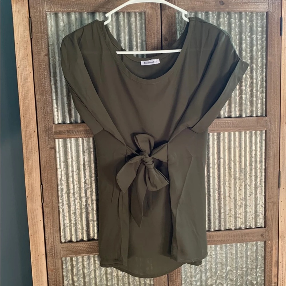 NWOT Olive Green Chiffon Tie Top